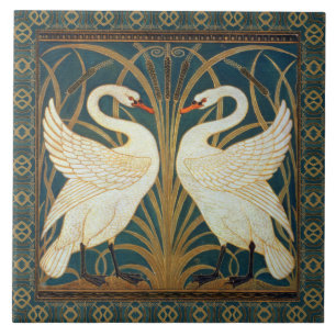 Walter Crane Swan, Rush And Iris Art Nouveau Tile