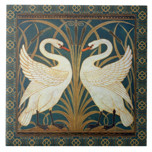 Walter Crane Swan, Rush And Iris Art Nouveau Tile (Front)