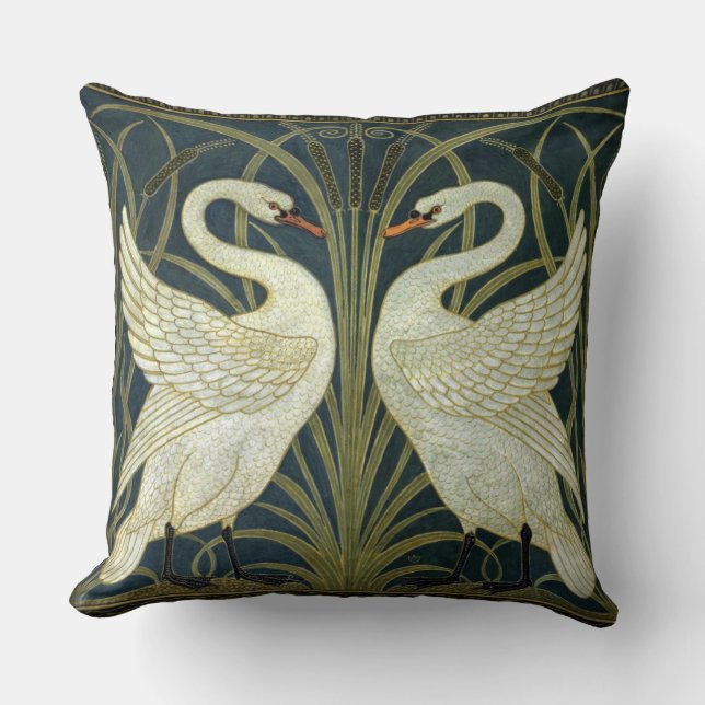 Walter Crane Swan & Rush and Iris Victorian  Cushion (Front)
