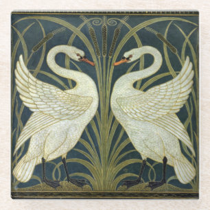 Walter Crane Swan & Rush and Iris Victorian  Glass Coaster