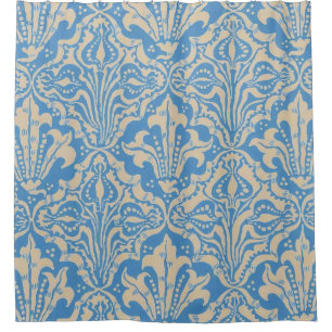 Walter Crane Vintage Blue Seed and Flower Art Shower Curtain
