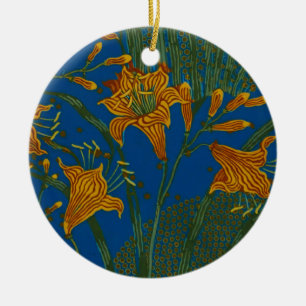 Walter Crane Vintage Day Lily Floral Pattern Ceramic Ornament