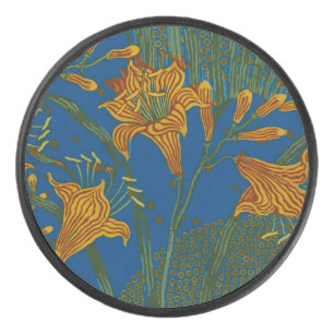 Walter Crane Vintage Day Lily Floral Pattern Hockey Puck