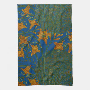 Walter Crane Vintage Day Lily Floral Pattern Tea Towel