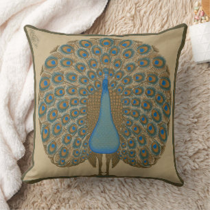 Walter Crane Vintage Gold Blue Peacock Art Cushion