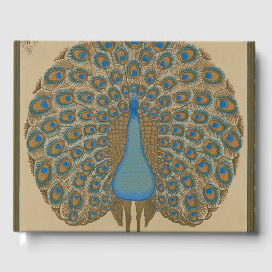 Walter Crane Vintage Gold Blue Peacock Art Guest Book