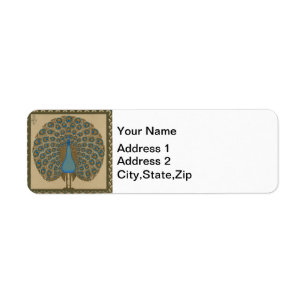 Walter Crane Vintage Gold Blue Peacock Art Return Address Label