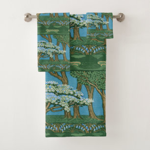 Walter Crane Vintage May Tree Forest Wallpaper Bath Towel Set