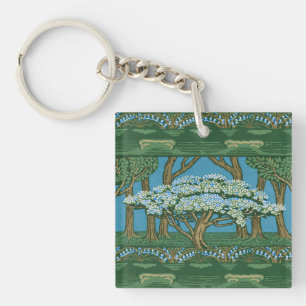 Walter Crane Vintage May Tree Forest Wallpaper Key Ring