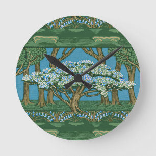 Walter Crane Vintage May Tree Forest Wallpaper Round Clock