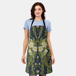 Walter Crane Vintage Navy White Lily Pattern Apron