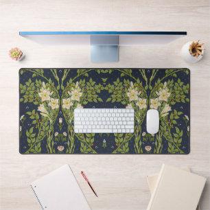 Walter Crane Vintage Navy White Lily Pattern Desk Mat