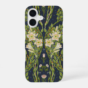 Walter Crane Vintage Navy White Lily Pattern iPhone 16 Case