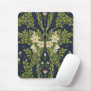Walter Crane Vintage Navy White Lily Pattern Mouse Pad