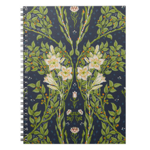 Walter Crane Vintage Navy White Lily Pattern Notebook