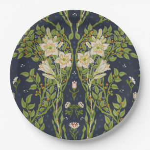 Walter Crane Vintage Navy White Lily Pattern Paper Plate