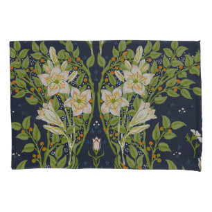Walter Crane Vintage Navy White Lily Pattern Pillowcase