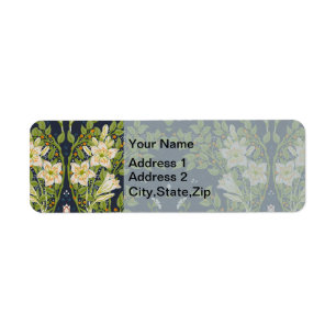 Walter Crane Vintage Navy White Lily Pattern Return Address Label