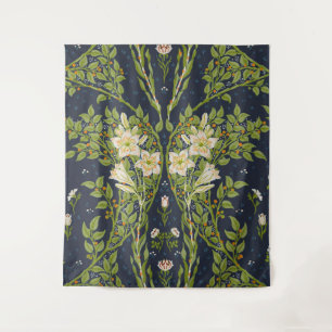 Walter Crane Vintage Navy White Lily Pattern Tapestry