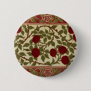 Walter Crane Vintage Rosamund Red Rose Floral Art 6 Cm Round Badge