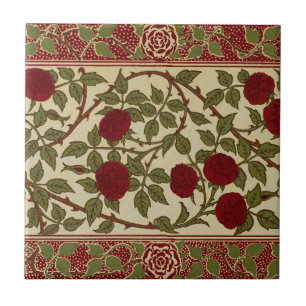 Walter Crane Vintage Rosamund Red Rose Floral Art Ceramic Tile