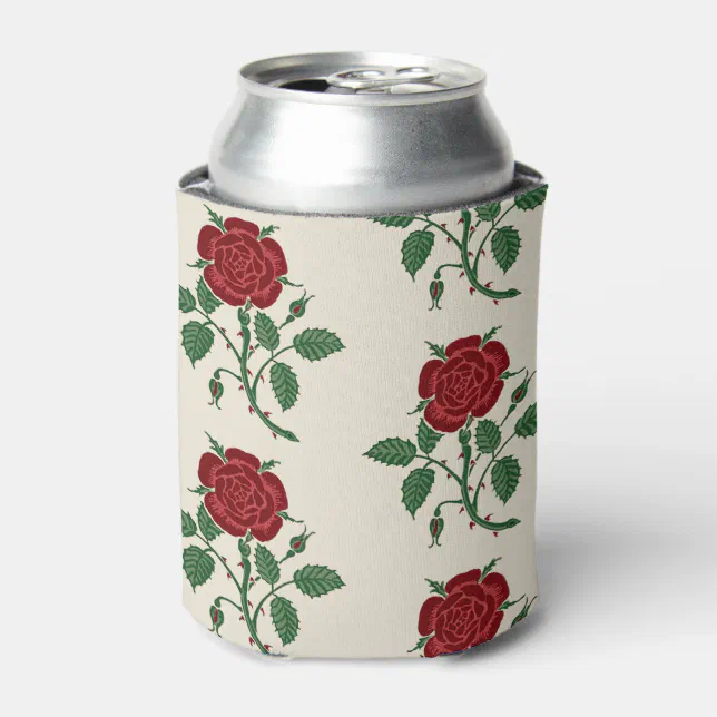 Walter Crane Vintage Saxon Red Rose Pattern Can Cooler | Zazzle