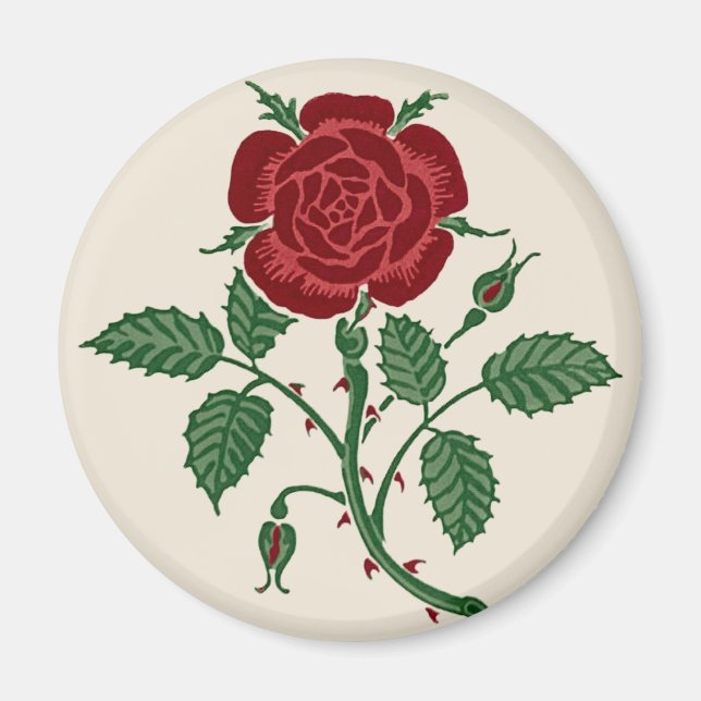 Walter Crane Vintage Saxon Red Rose Pattern Magnet (Front)