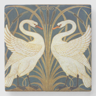 Walter Crane Vintage Swan and Iris Art Nouveau Stone Coaster