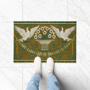 Walter Crane Vintage White Doves Flower Basket Doormat