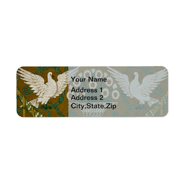 Walter Crane Vintage White Doves Flower Basket Return Address Label (Front)