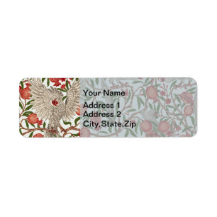 Walter Crane White Cockatoo Red Pomegranate Art Return Address Label