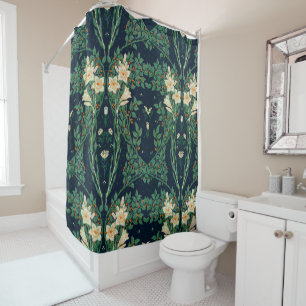 Walter Crane White Lily-Blue Back Shower Curtain