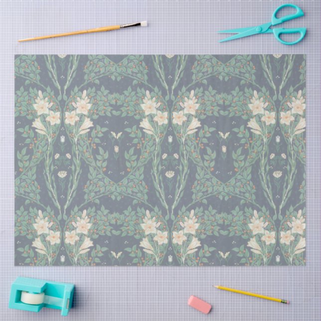 Walter Crane White Lily-Blue Back Shower Curtain Tissue Paper (Craft)