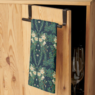 Walter Crane White Lily-Blue Back Tea Towel