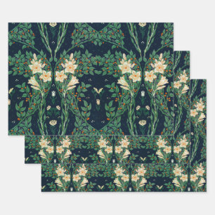 Walter Crane White Lily-Blue Back Wrapping Paper Sheet