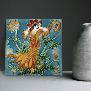 Walter Crane's Enchanted Garden Art Nouveau Floral Ceramic Tile