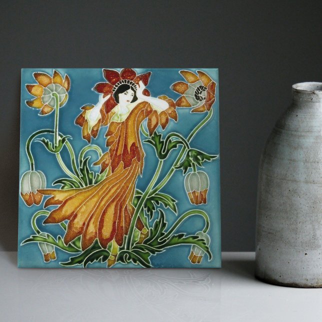 Walter Crane's Enchanted Garden Art Nouveau Floral Ceramic Tile (Creator Uploaded)