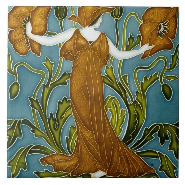 Walter Crane's Flora Art Nouveau Ceramic Tile (Front)