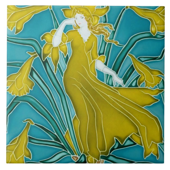 Walter Crane's Flora Art Nouveau Ceramic Tile (Front)
