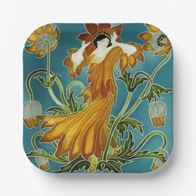 Walter Crane's Flora Art Nouveau Paper Plate (Front)