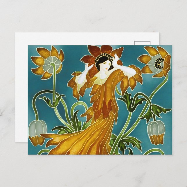 Walter Crane's Flora Art Nouveau Postcard (Front/Back)