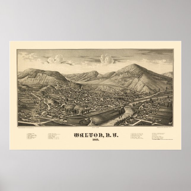Walton, NY Panoramic Map - 1887 Poster (Front)