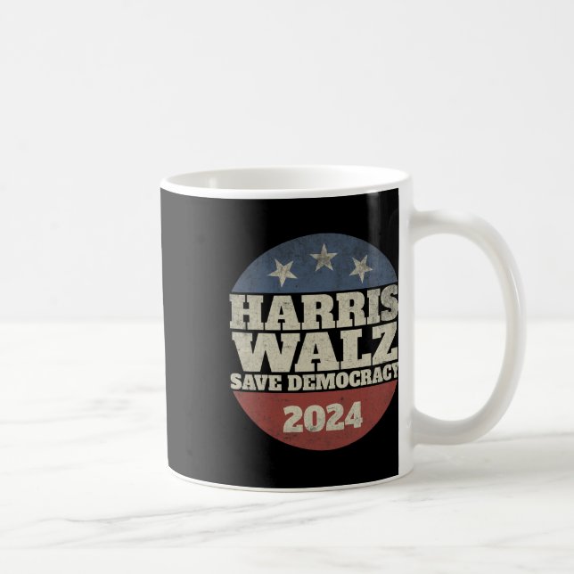 Waltz 2024 Save Democracy Shirt Retro Button Elect Coffee Mug (Right)