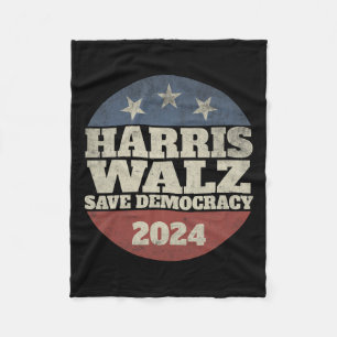 Waltz 2024 Save Democracy Shirt Retro Button Elect Fleece Blanket