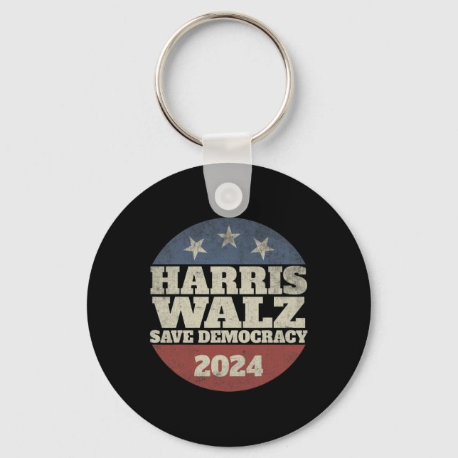 Waltz 2024 Save Democracy Shirt Retro Button Elect Key Ring (Front)