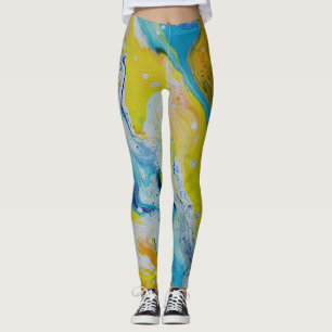 Waltz Across 3 Fluid Yellow Blue Abstract Leggings