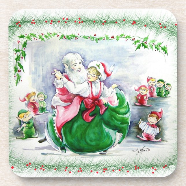 Waltzing Santa & Mrs. Claus Cork Coaster (Front)