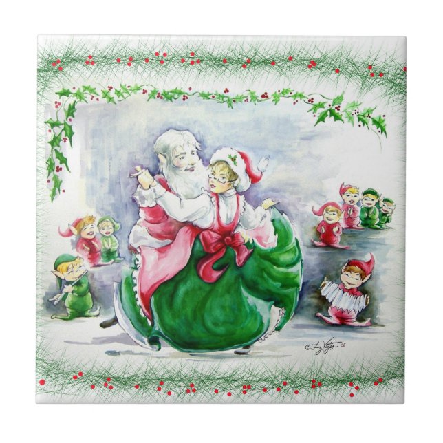 Waltzing Santa & Mrs. Claus Tile (Front)
