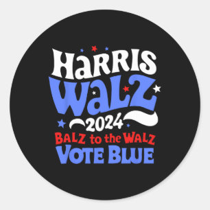 Walz 2024 Election Balz To The Walz Vote Blue Funn Classic Round Sticker