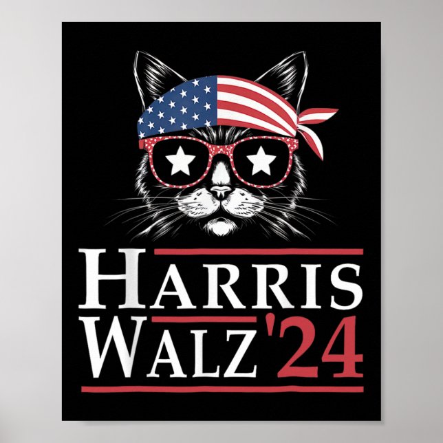 Walz 2024 Funny Cat Election Kamala Harris Tim Wal Poster (Front)